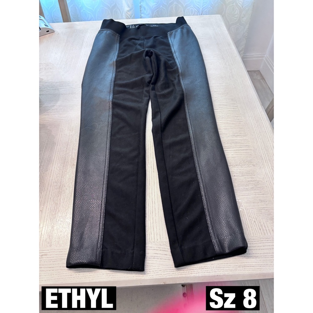 ETHYL Black Stretch Leggings with Textured Faux Leather Sides